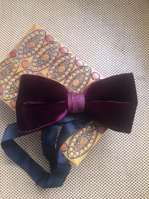 Dark Purple Velour Bow Tie